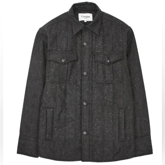 Corridor NYC Men’s Wool Tweed Quilted Jacket in Heathered Charcoal Size Small - Picture 1 of 14